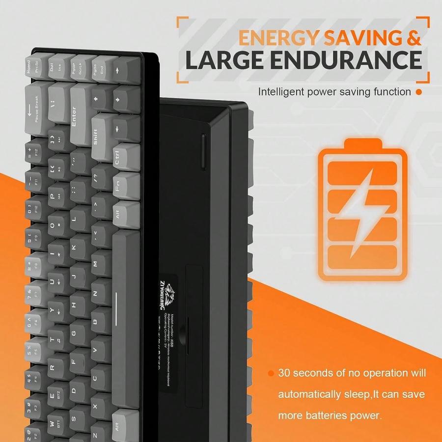 Compact 68 Key Wireless Mechanical Gaming Keyboard with Dual Mode Adapter