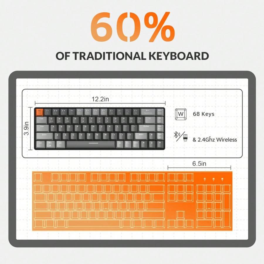Compact 68 Key Wireless Mechanical Gaming Keyboard with Dual Mode Adapter