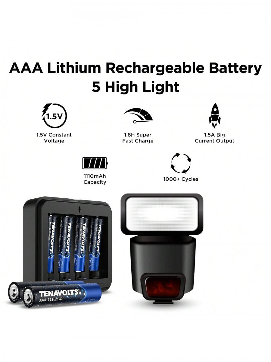 Tenavolts 1 5V Lithium AAA Rechargeable Battery Pack with USB Cable