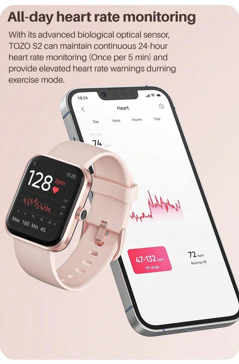 TOZO S2 Mini Smart Watch with Alexa Fitness Tracker Heart Rate Monitor