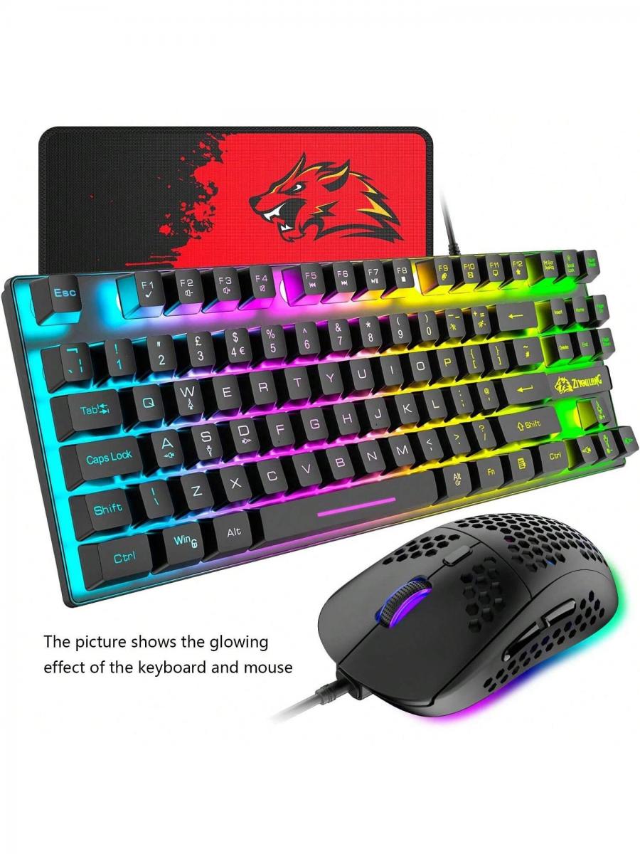 Rainbow Backlit Gaming Keyboard Mouse Combo Compact Mechanical Feel