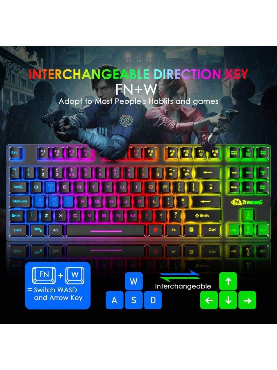 Rainbow Backlit Gaming Keyboard Mouse Combo Compact Mechanical Feel