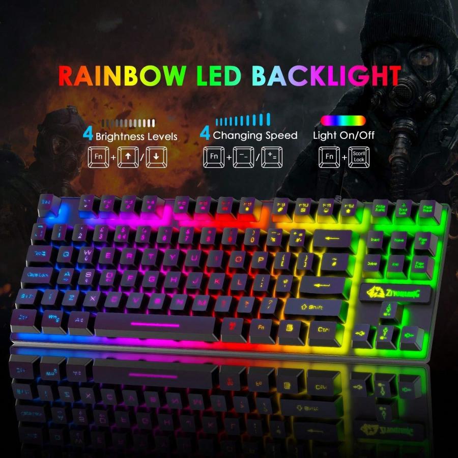 Rainbow Backlit Gaming Keyboard Mouse Combo Compact Mechanical Feel
