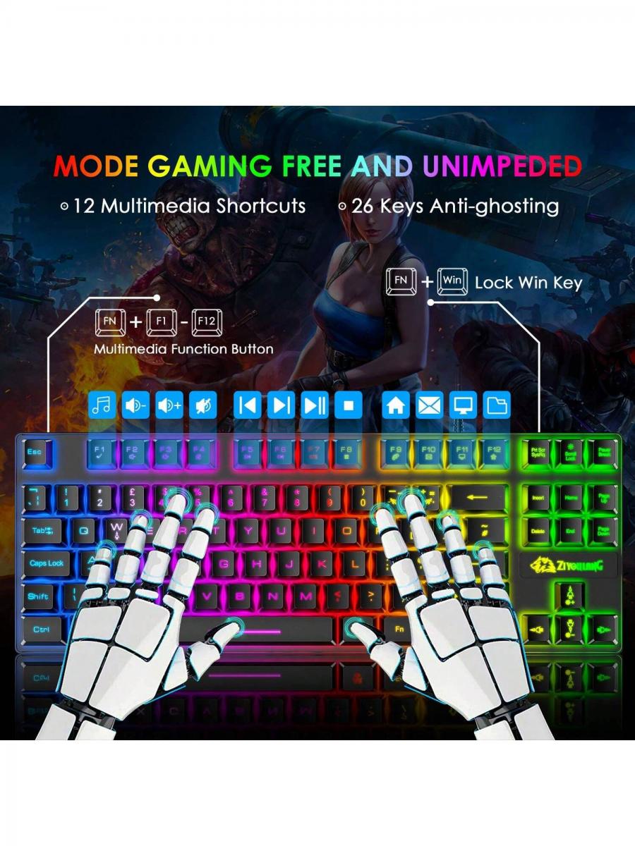 Rainbow Backlit Gaming Keyboard Mouse Combo Compact Mechanical Feel