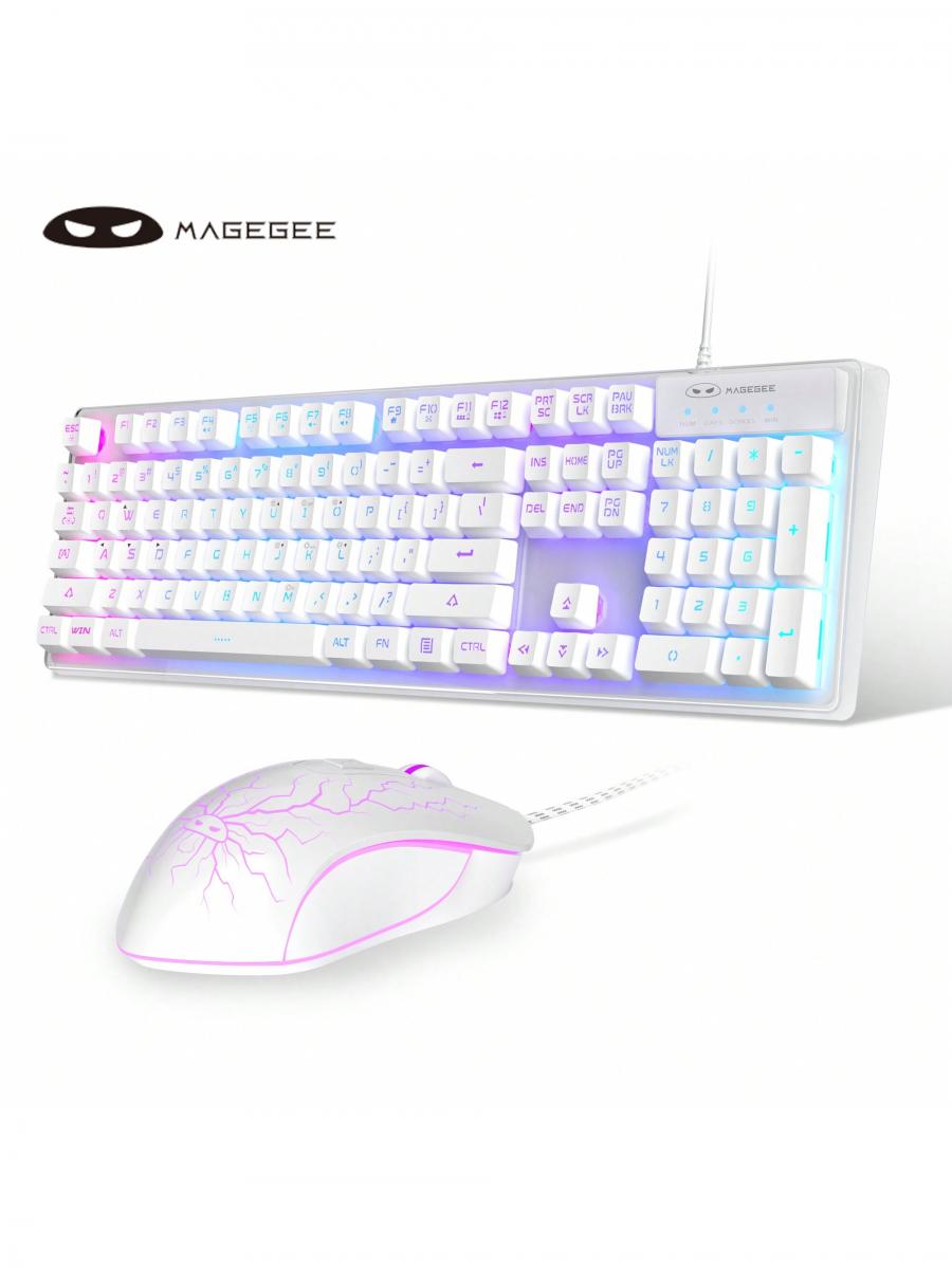 MageGee K1 RGB LED Gaming Keyboard and Mouse Combo White