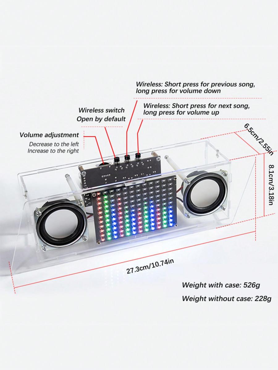 Bemines Hu 049 Прозрачный корпус DIY комплект динамиков со светодиодной подсветкой Music Spectrum