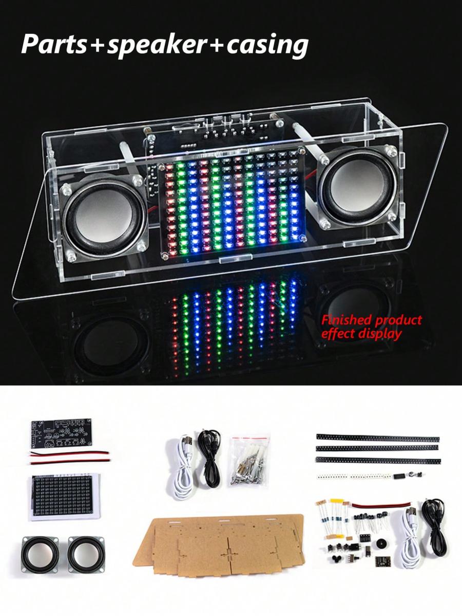 Bemines Hu 049 Прозрачный корпус DIY комплект динамиков со светодиодной подсветкой Music Spectrum