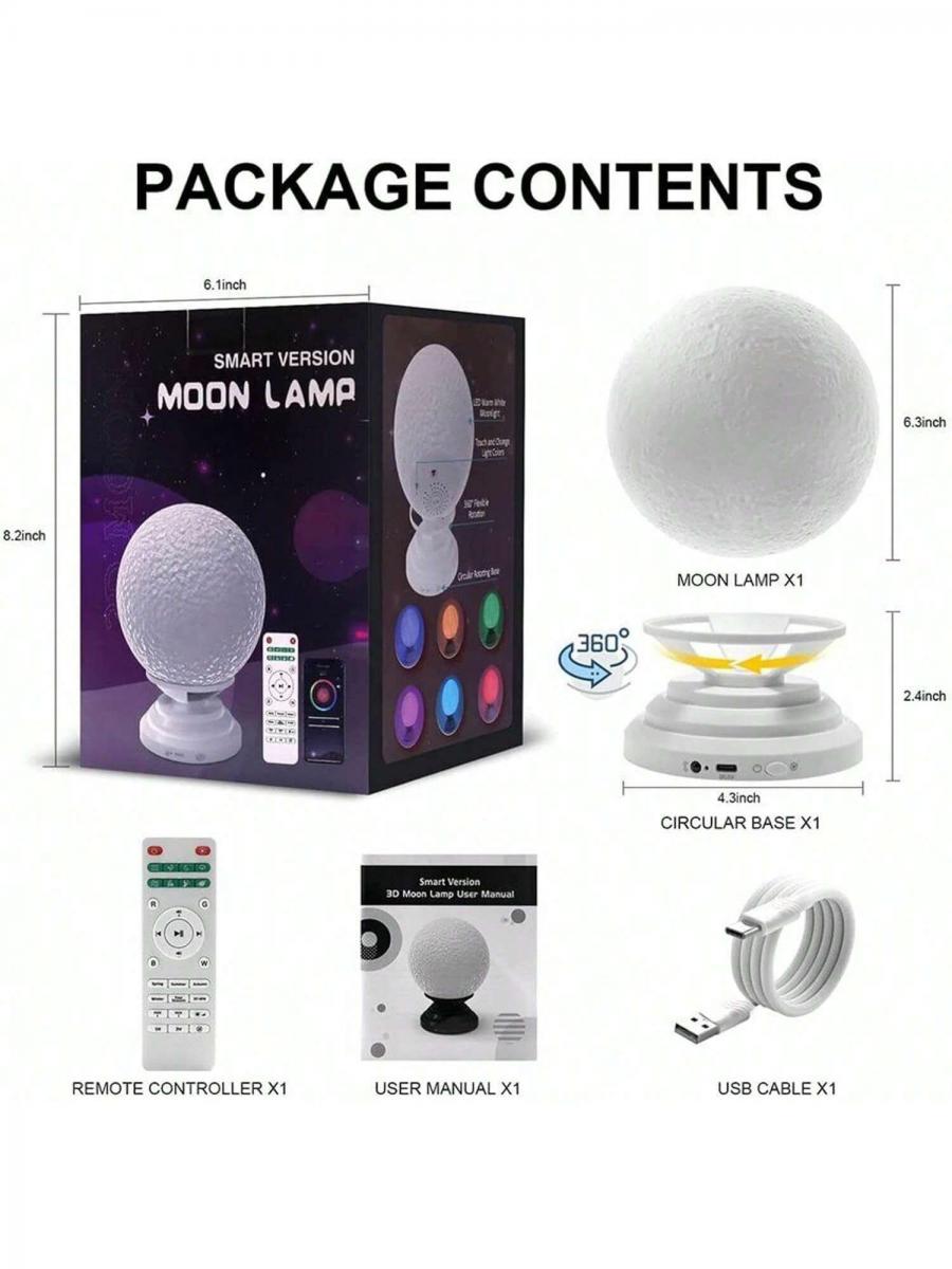 3D Smart Moon Light RGB LED Bluetooth Speaker Remote Control Night Lamp