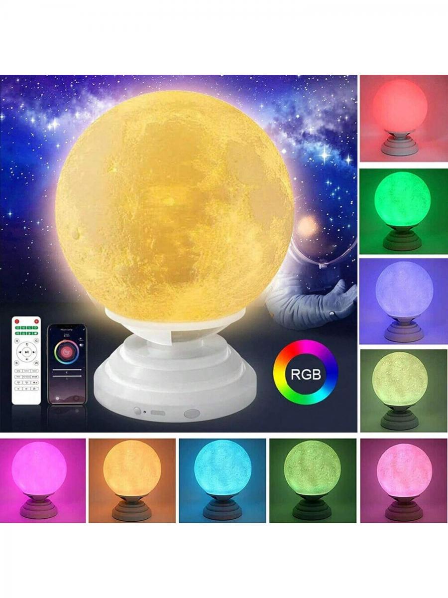 3D Smart Moon Light RGB LED Bluetooth Speaker Remote Control Night Lamp