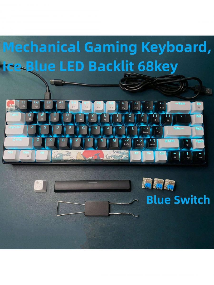 Portable 60 Mechanical Gaming Keyboard Ice Blue LED Backlit Compact