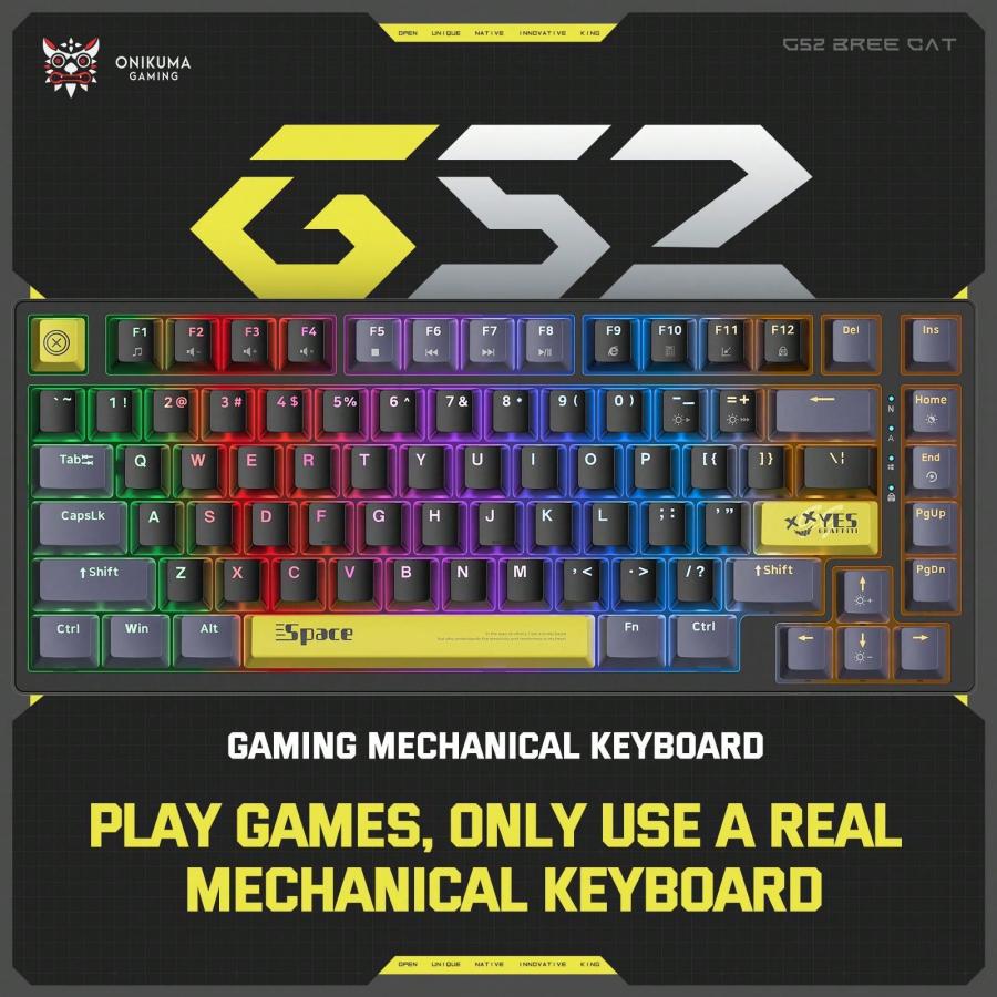 ONIKUMA G52 RGB Gaming Keyboard USB Wired Black 82 Keys for PC