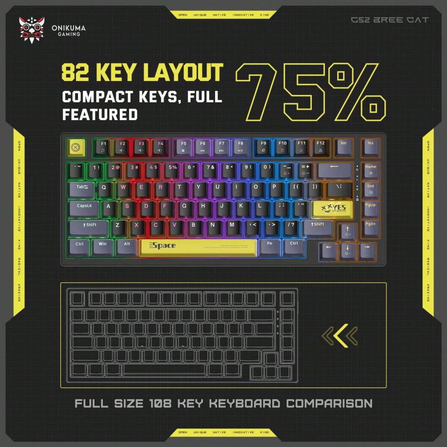 ONIKUMA G52 RGB Gaming Keyboard USB Wired Black 82 Keys for PC