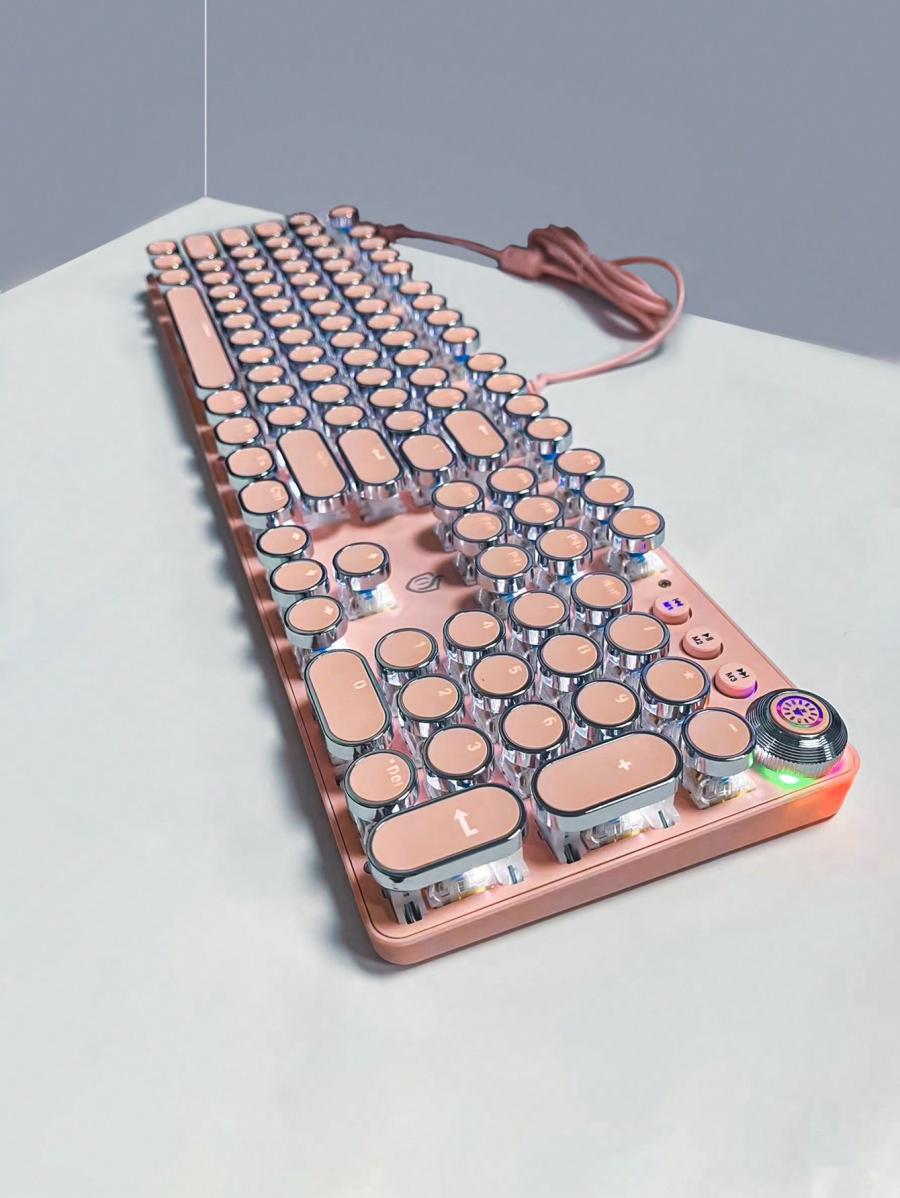 Pink Backlit Mechanical Keyboard with Multimedia Features