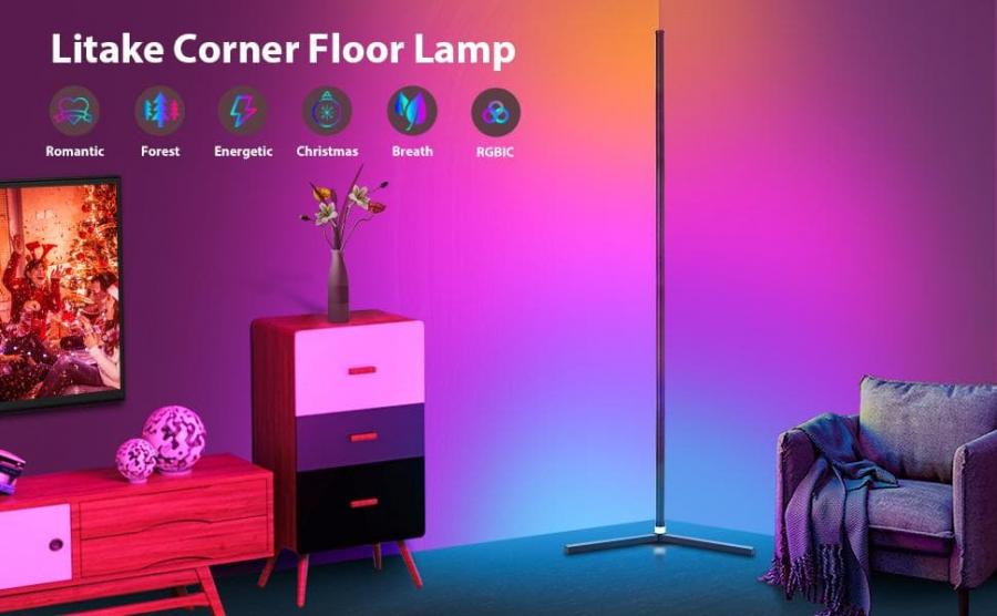 RGB Corner Floor Lamp 64 5 160cm Dimmable Bluetooth Music Sync