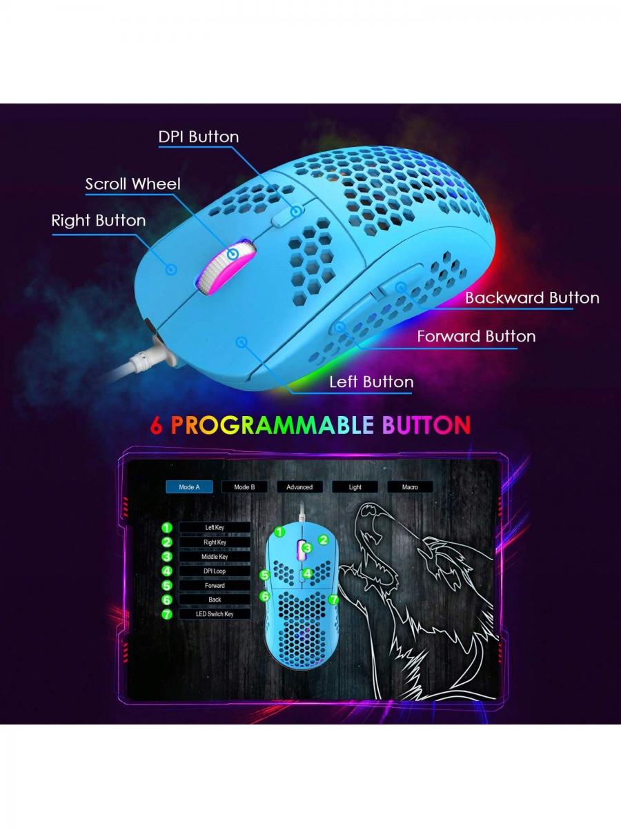 Compact Rainbow Backlit Gaming Keyboard Mouse Combo with RGB 6400 DPI
