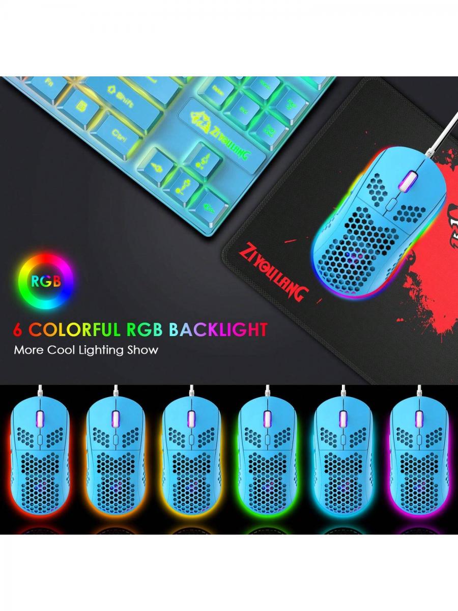 Compact Rainbow Backlit Gaming Keyboard Mouse Combo with RGB 6400 DPI
