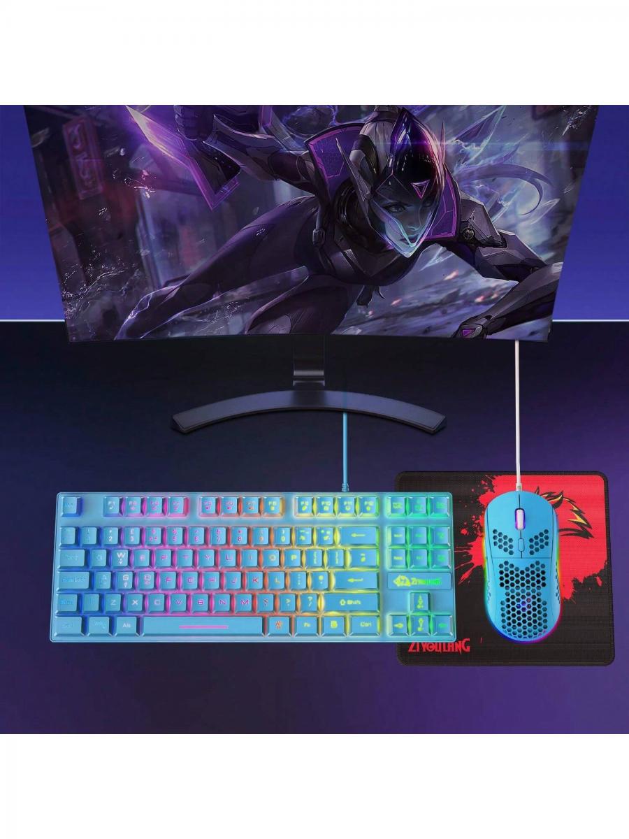 Compact Rainbow Backlit Gaming Keyboard Mouse Combo with RGB 6400 DPI