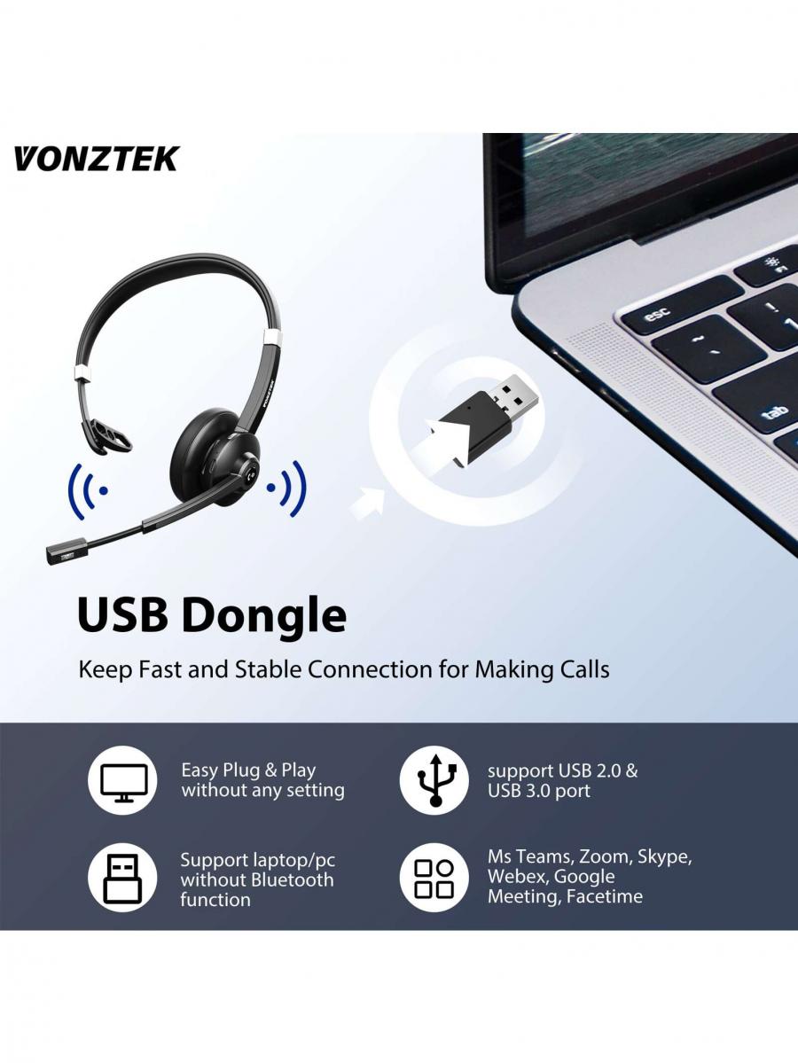 Wireless Bluetooth Headset with Microphone and Charging Dock