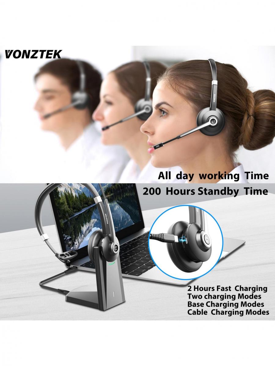 Wireless Bluetooth Headset with Microphone and Charging Dock