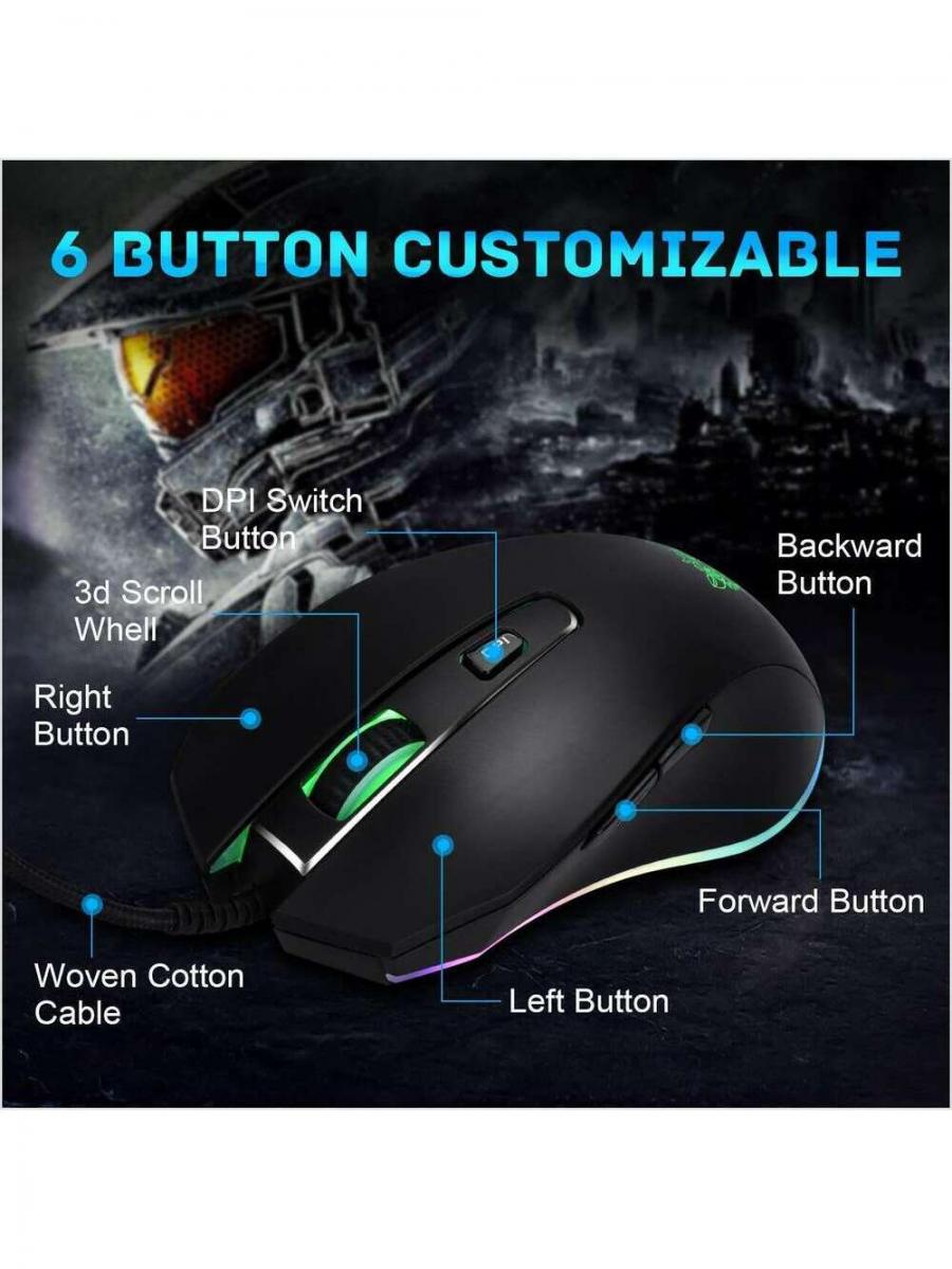 RGB Gaming Mouse 8000 DPI with Breathing Lights for PC Laptop