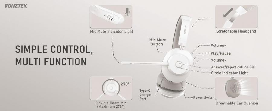 Wireless Bluetooth Headset with Noise Cancellation and Long Battery Life