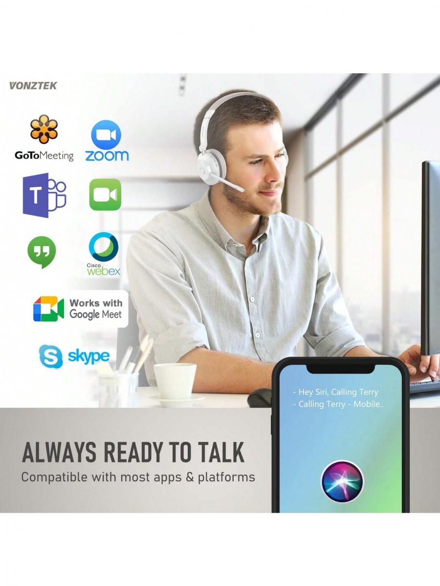 Wireless Bluetooth Headset with Noise Cancellation and Long Battery Life