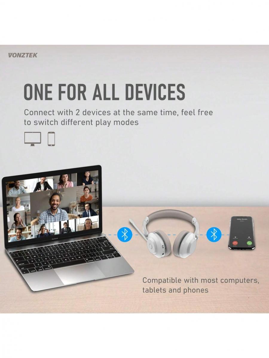 Wireless Bluetooth Headset with Noise Cancellation and Long Battery Life
