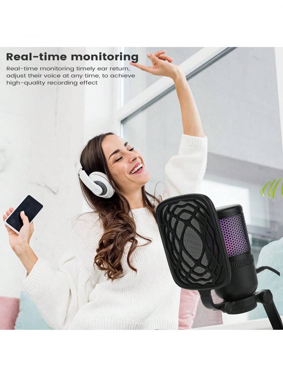 Asmuse RGB USB-Kondensatormikrofon mit Galgenarm und Pop-Filter