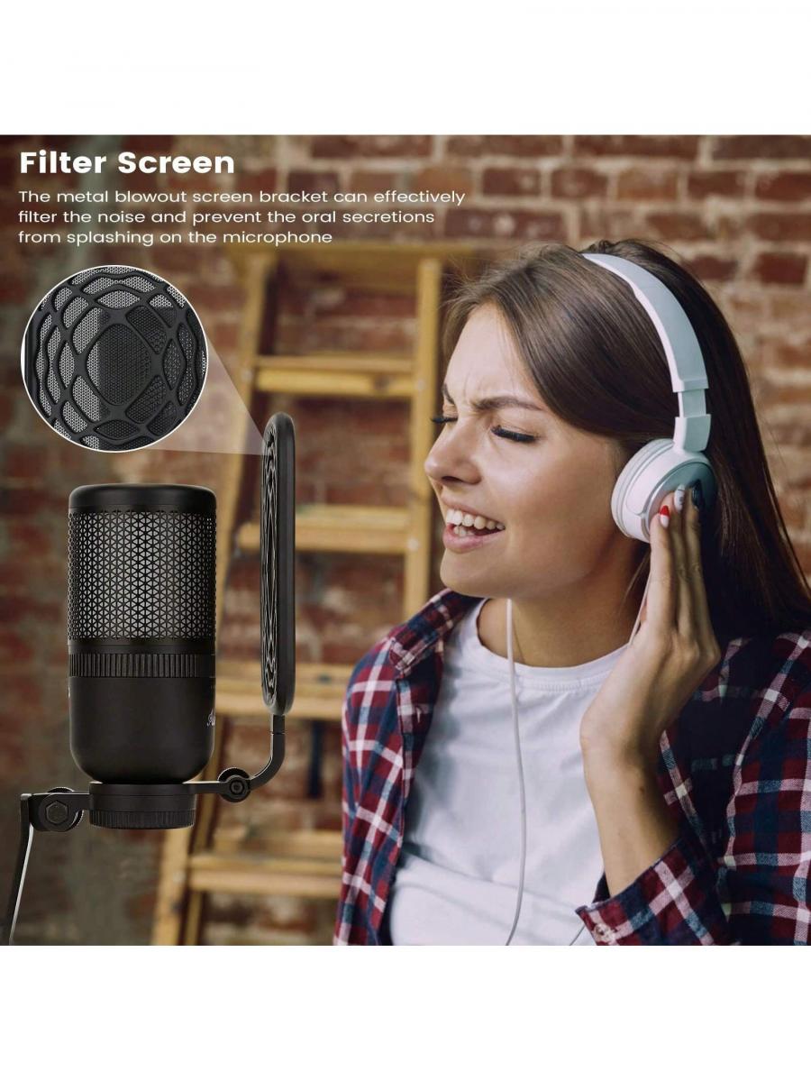 Asmuse RGB USB-Kondensatormikrofon mit Galgenarm und Pop-Filter