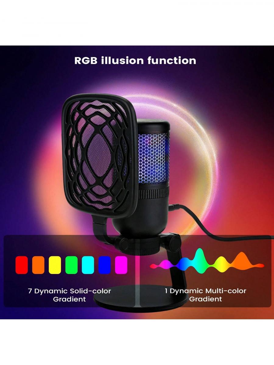Asmuse RGB USB-Kondensatormikrofon mit Galgenarm und Pop-Filter