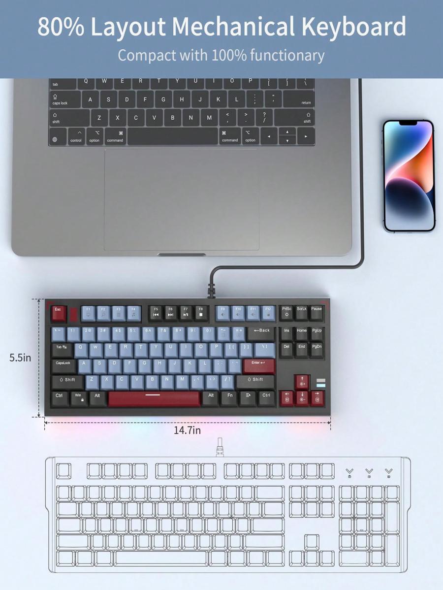 MageGee Sky87 Compact Mechanical Gaming Keyboard with Brown Switches