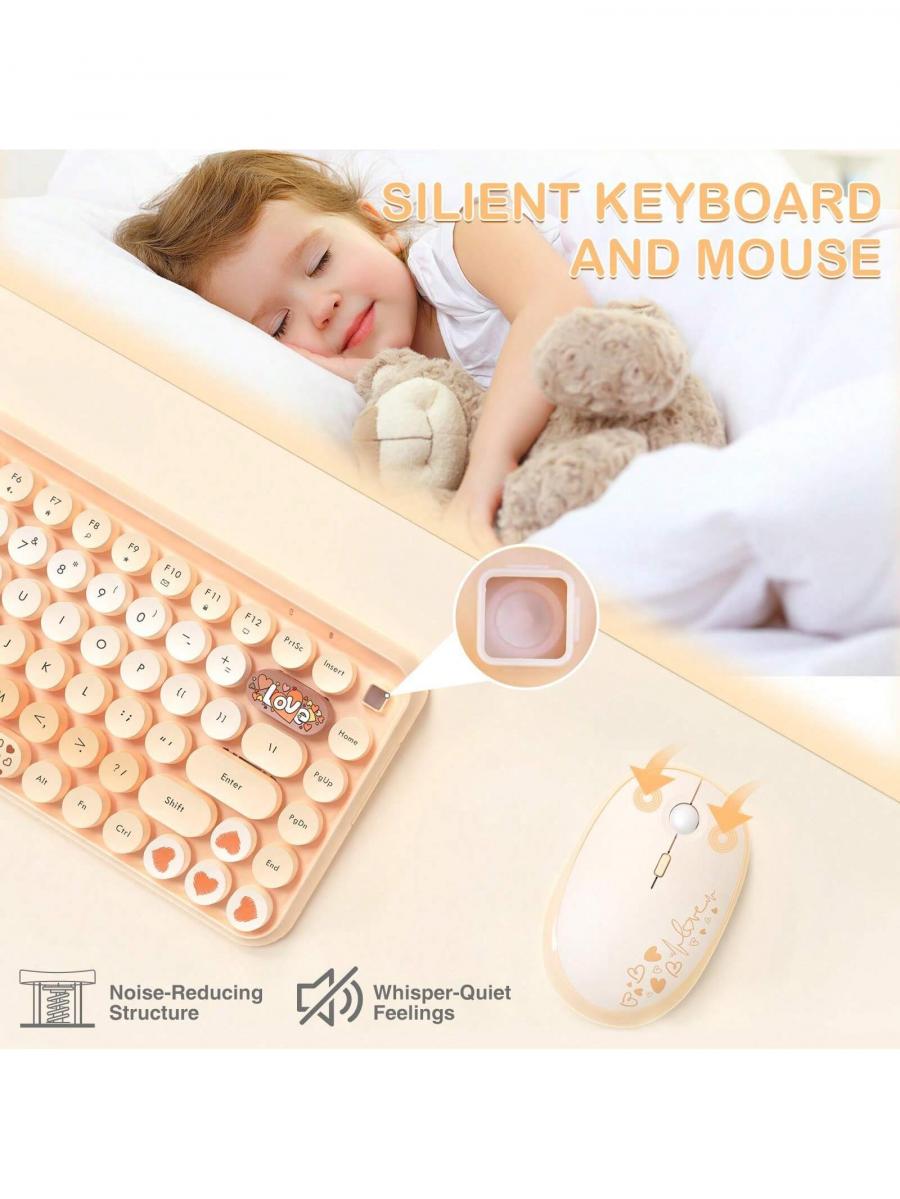 308i Retro Typewriter Style Wireless Keyboard Mouse Set Cute Theme