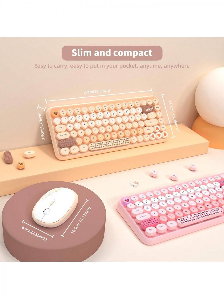 308i Retro Typewriter Style Wireless Keyboard Mouse Set Cute Theme