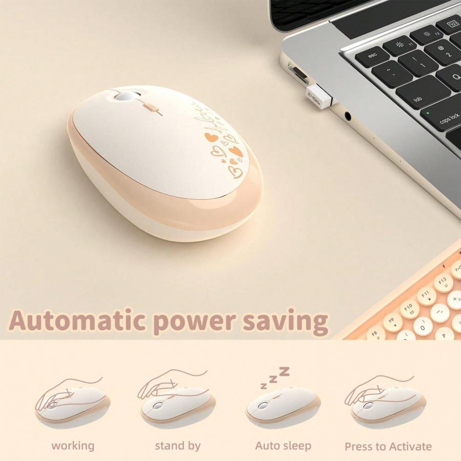 308i Retro Typewriter Style Wireless Keyboard Mouse Set Cute Theme
