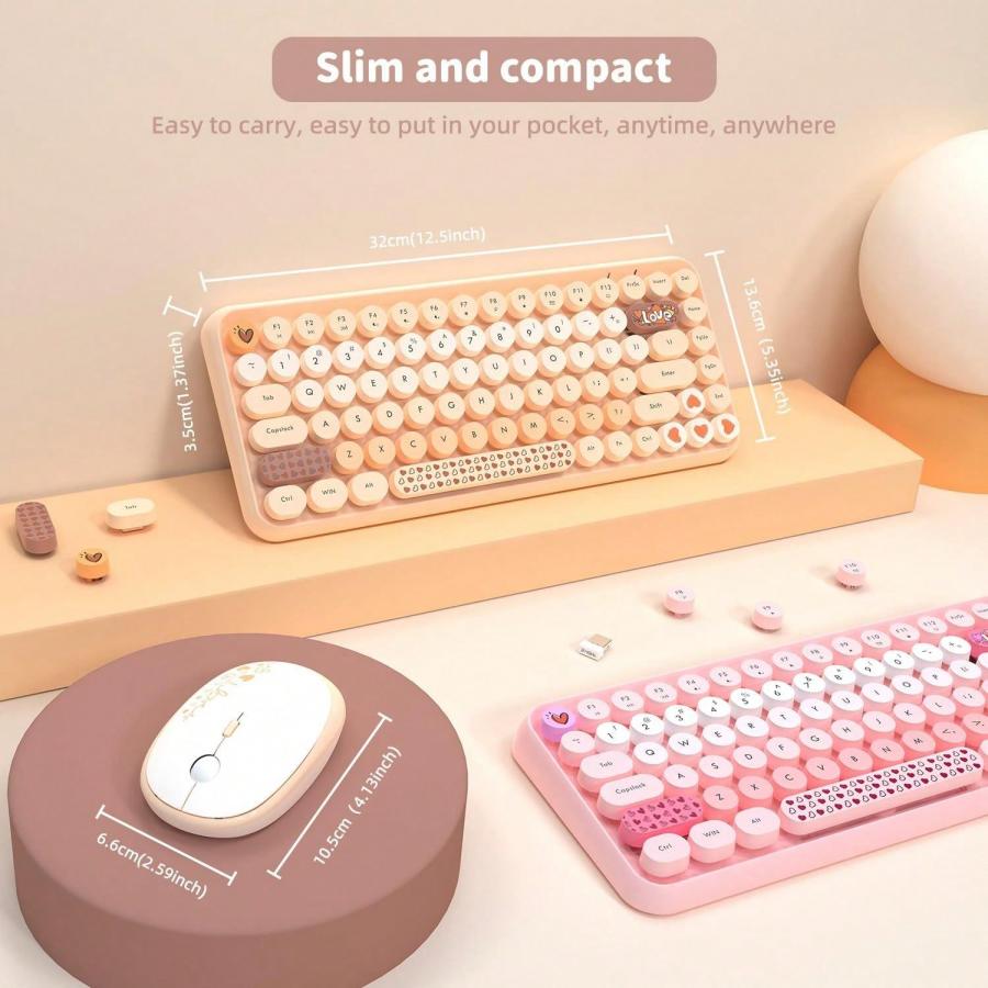 308i Retro Typewriter Style Wireless Keyboard Mouse Set Cute Theme