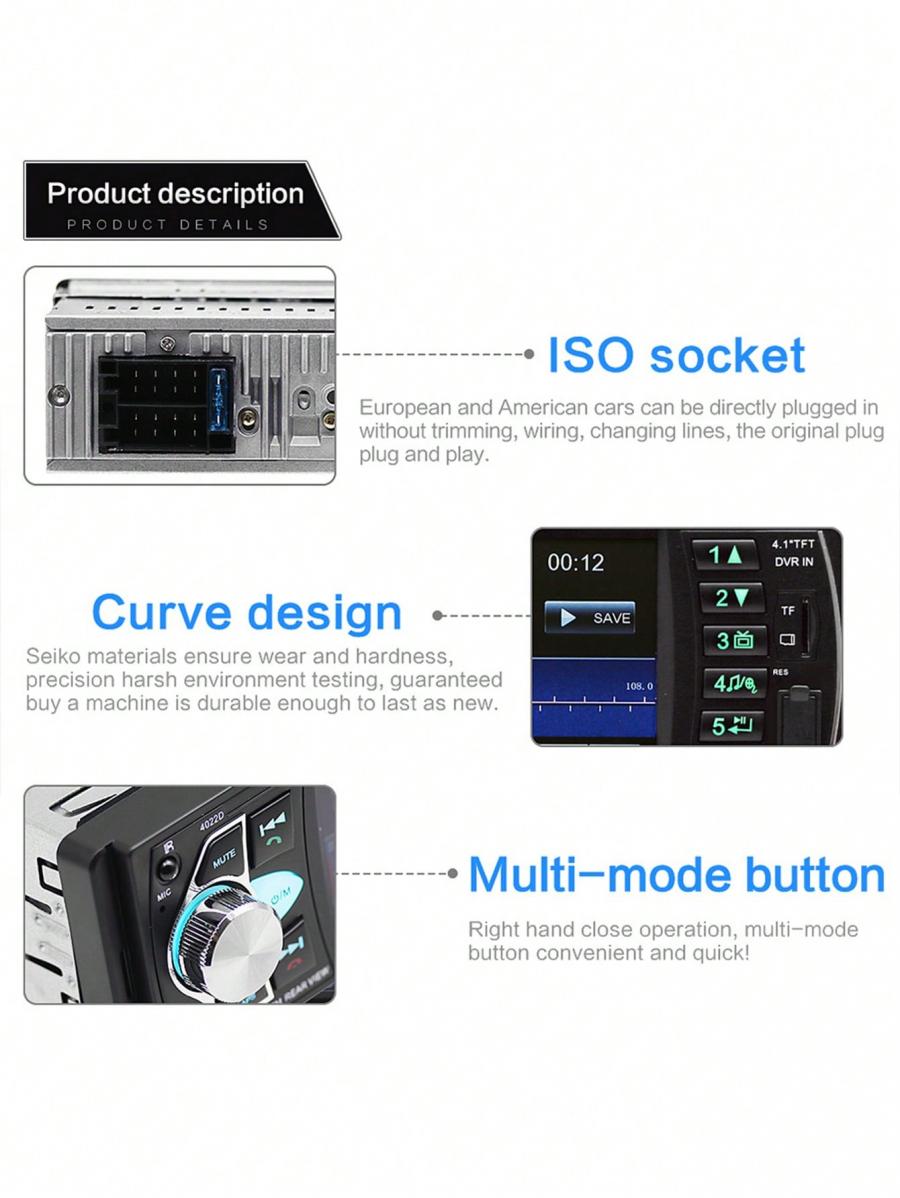 Einzel-Din-Autoradio USB TF AUX FM MP3-Player 41 Zoll Display