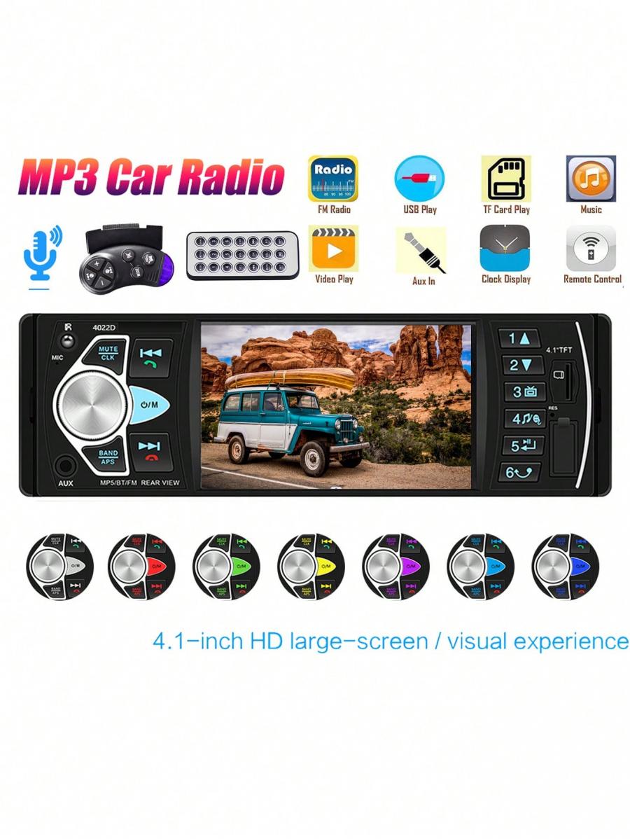 Einzel-Din-Autoradio USB TF AUX FM MP3-Player 41 Zoll Display