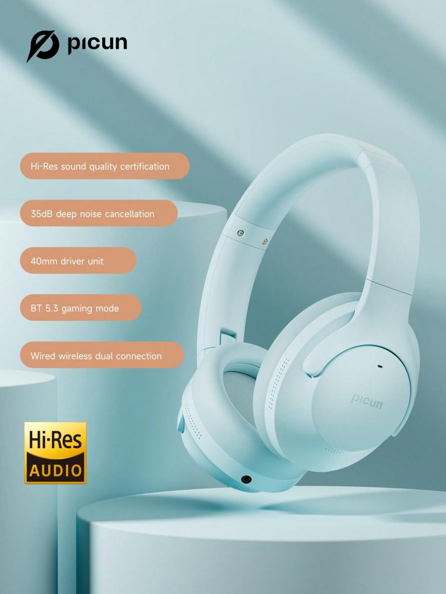 Picun Hybrid Noise Cancelling Headphones 100H Battery Life Over Ear