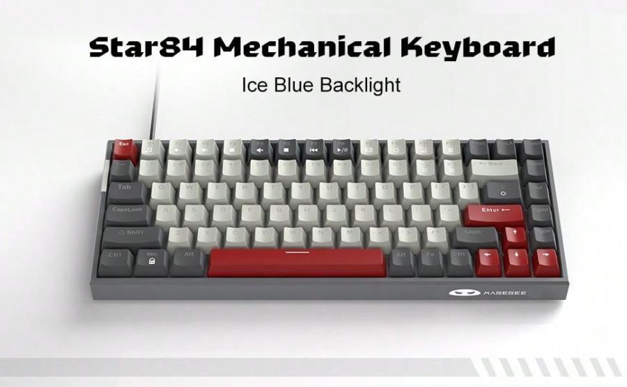 MageGee 75 Compact Wired Mechanical Gaming Keyboard Red Switches Blue Backlit