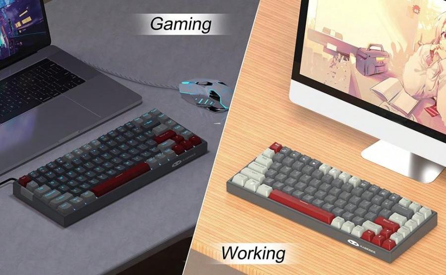 MageGee 75 Compact Wired Mechanical Gaming Keyboard Red Switches Blue Backlit