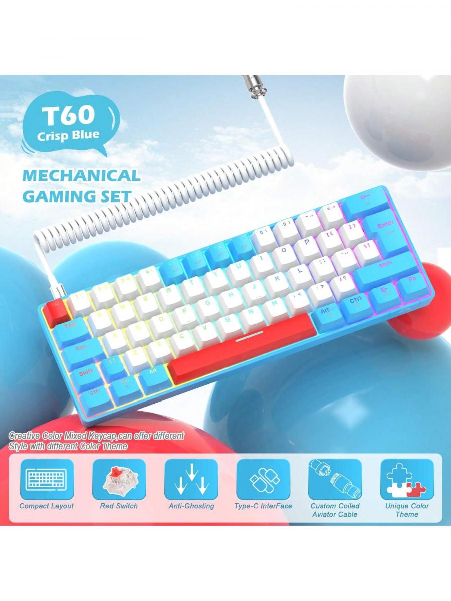 T60 Мини-проводная механическая игровая клавиатура с радужной подсветкой 62 клавиши