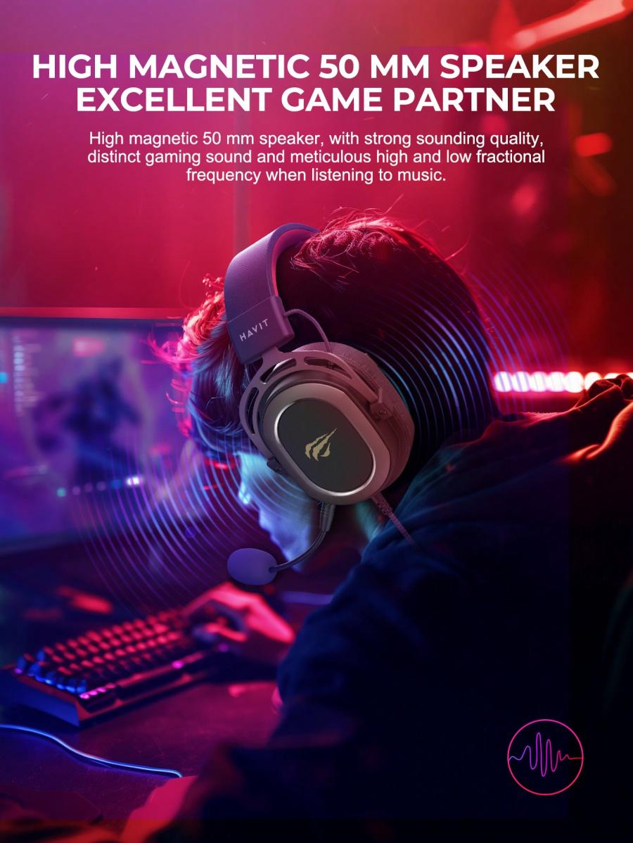 Havit H2008D Gaming Headset Detachable Mic Surround Sound 50mm Speaker