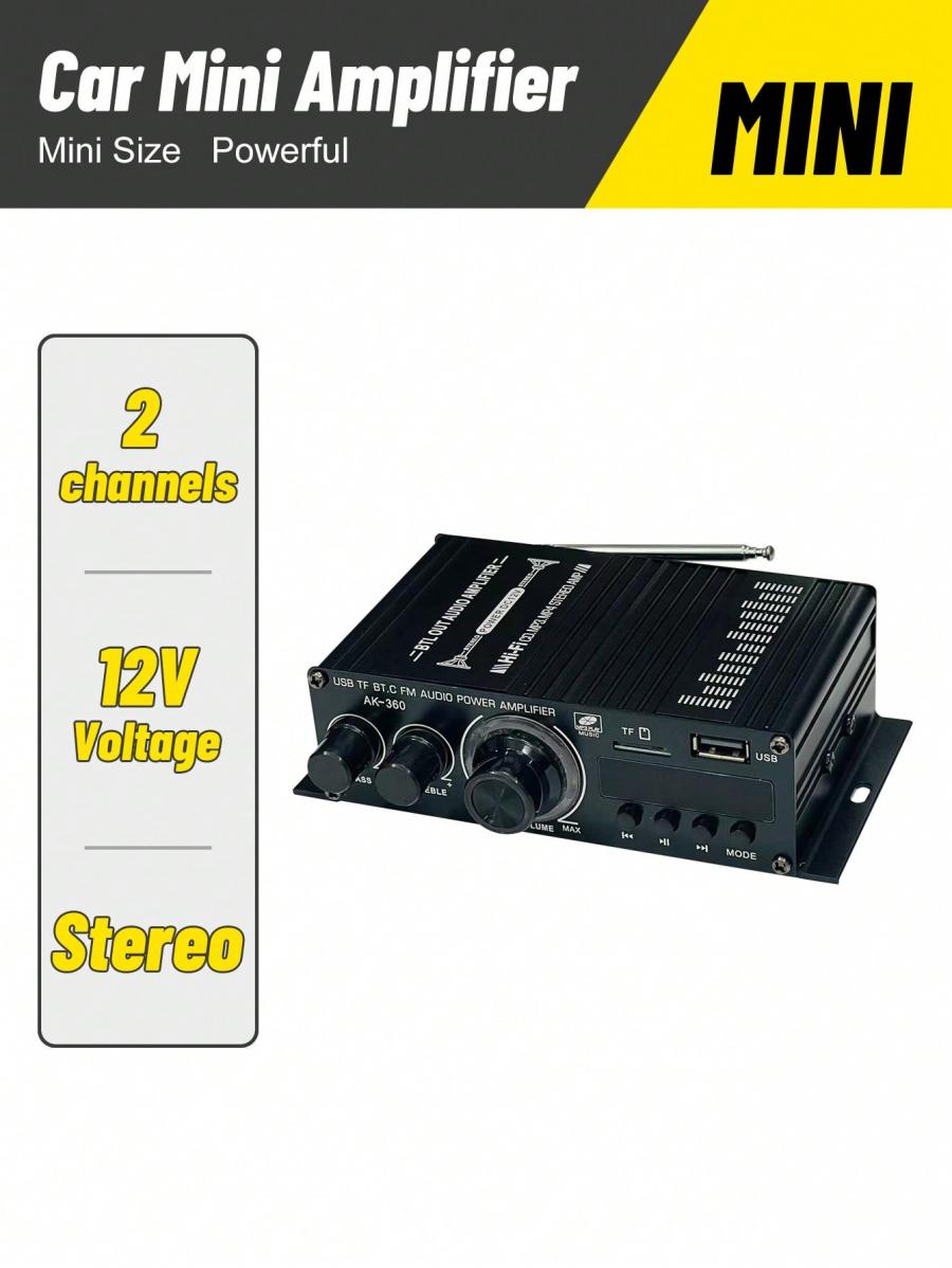 AK 360 Black Stereo Amplifier Mini Car Audio 400W Aluminum Body