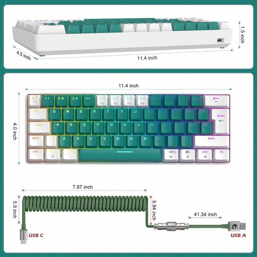 T60 Мини-проводная механическая игровая клавиатура с радужной подсветкой