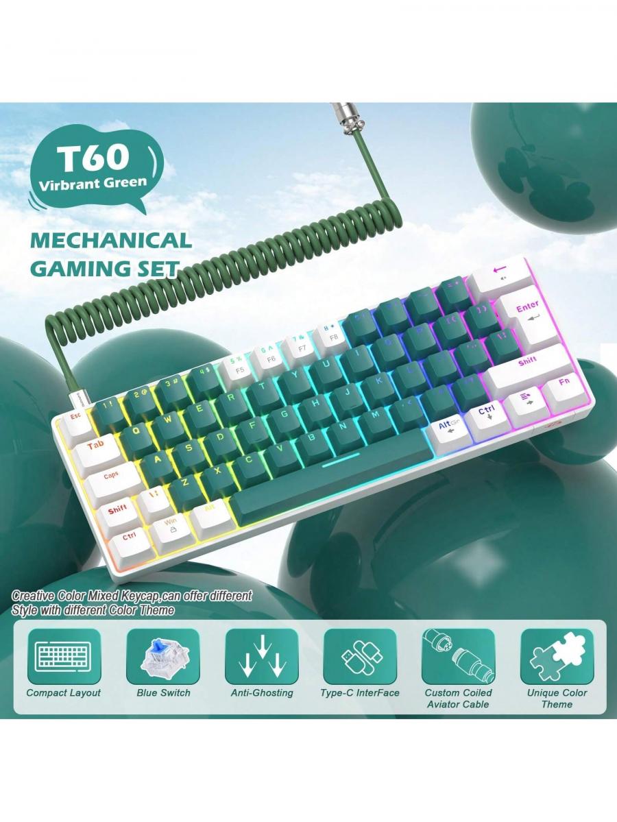 T60 Мини-проводная механическая игровая клавиатура с радужной подсветкой