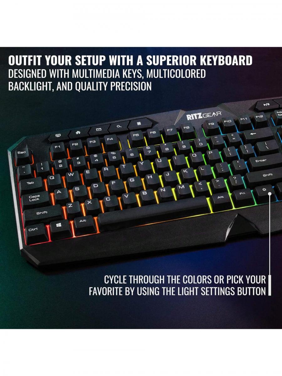 Комплект игрового ПК Ritz Gear 4 в 1 со светодиодной подсветкой и аксессуарами