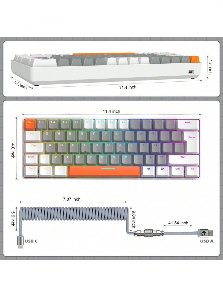 Проводная механическая игровая клавиатура T60 Mini с подсветкой Rainbow Backlit, 62 клавиши