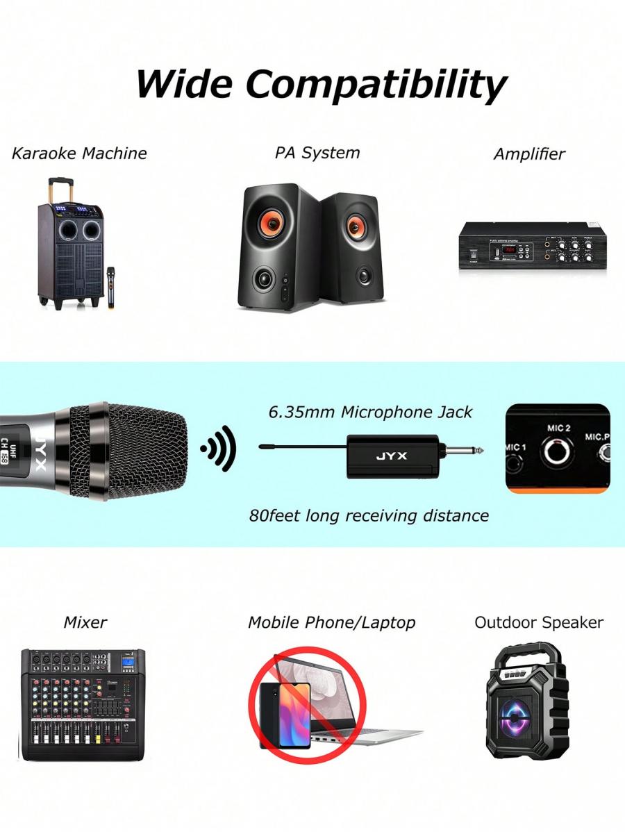JYX Professional Wireless UHF Handheld Microphone System Rechargeable