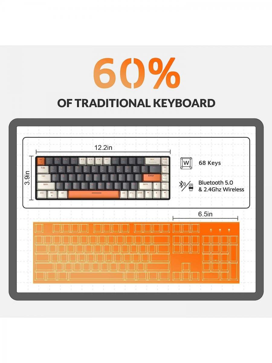 Dual Mode Wireless Mechanical Keyboard 68 Keys Hot Swappable