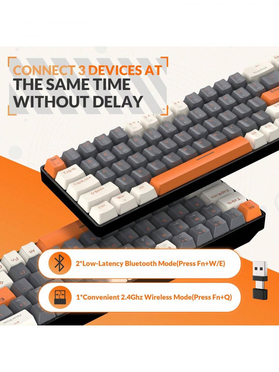 Compact 68 Key Wireless Mechanical Gaming Keyboard Bluetooth 5 0